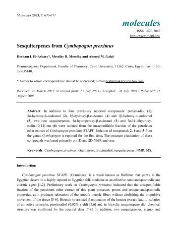 Sesquiterpenes from Cymbopogon proximus