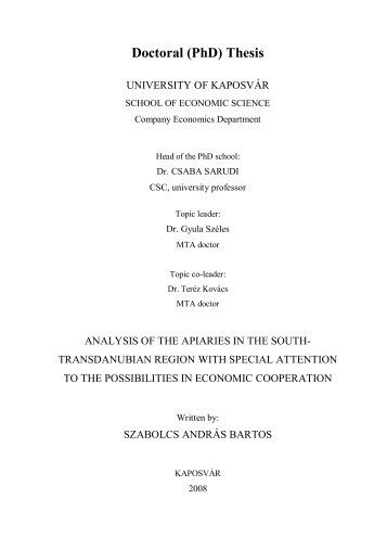 Doctoral (PhD) Thesis - Kaposvári Egyetem