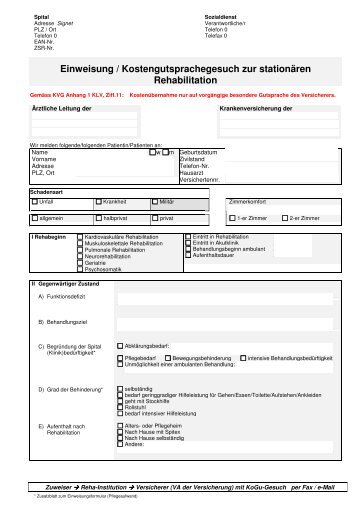 Einweisung / Kostengutsprachegesuch zur stationären Rehabilitation