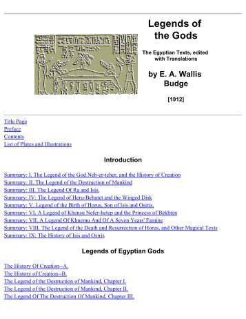 Legends of the Gods, The Egyptian Texts Index
