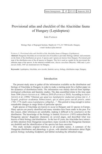 Provisional atlas and checklist of the Alucitidae fauna of Hungary ...