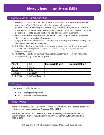 Memory Impairment Screen (MIS)