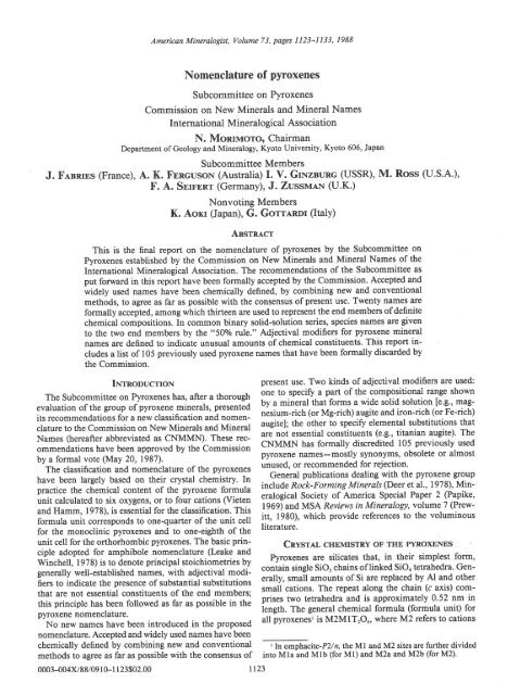 Nomenclature of pyroxenes - Mineralogical Society of America