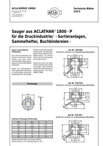 Sauger aus ACLATHAN® 1800 - P für die Druckindustrie ...