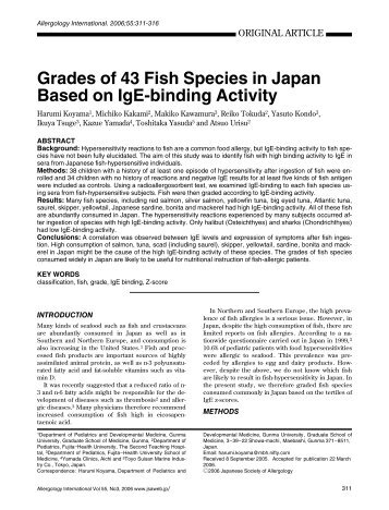 Grades of 43 Fish Species in Japan Based on IgE-binding Activity