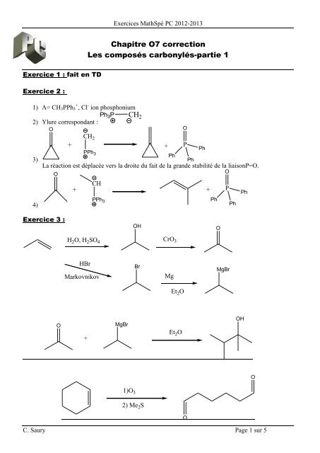 correction chapitre O8 : acidité des H en alpha