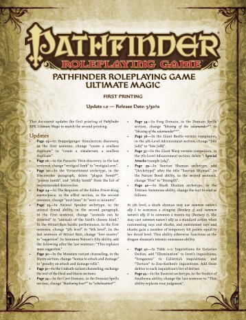 Pathfinder rolePlaying game Ultimate magic - GForce Services LLC