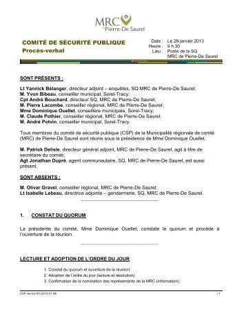 Réunion du 28 janvier 2013 - MRC de Pierre-de Saurel