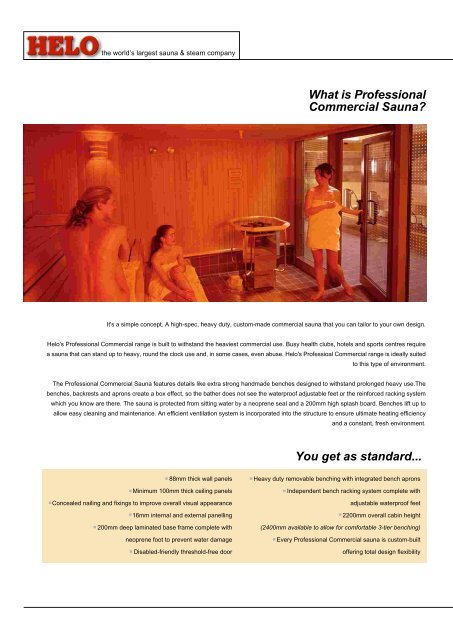 Commercial Sauna & Steam www.helo.co.uk - Norpe Saunas UK