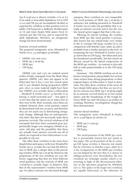 neural spine bifurcation in sauropod dinosaurs of the - PalArch