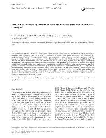 The leaf economics spectrum of Poaceae reflects variation in ...