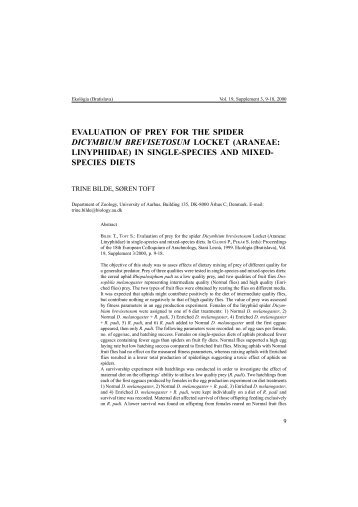 Evaluation of prey for the spider Dicymbium brevisetosum