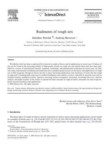 Rudiments of rough sets - Warsaw University of Technology Digital ...