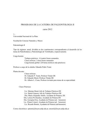 PROGRAMA DE LA CATEDRA DE PALEONTOLOGIA II curso 2012