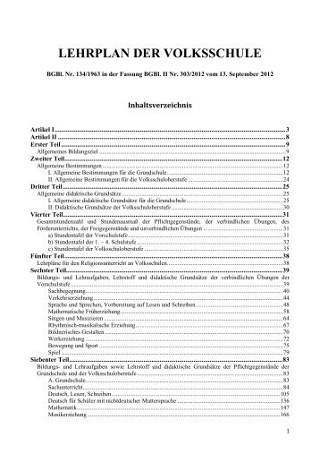 LEHRPLAN DER VOLKSSCHULE