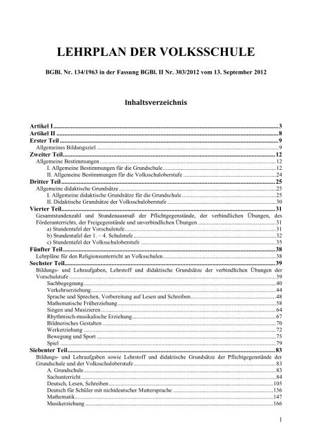 LEHRPLAN DER VOLKSSCHULE