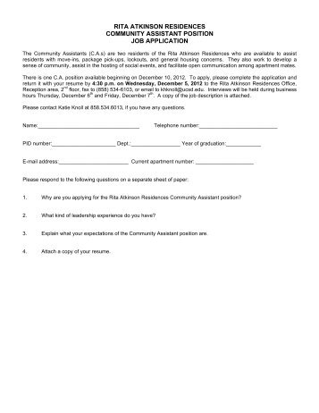 rita atkinson residences community assistant position job application