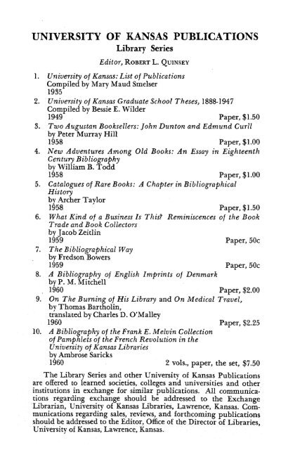 A Bibliography of the Frank E. Melvin Collection - KU ScholarWorks ...
