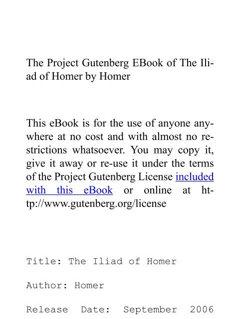 The Iliad of Homer - Get a Free Blog