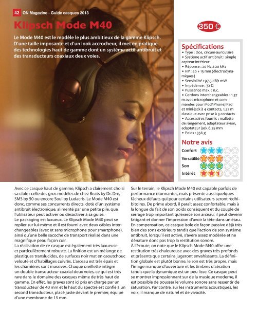 ON Magazine - Guide casques audiophiles 2013