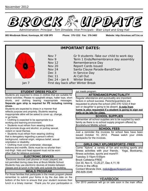 November 2012 - Brocklehurst Middle School - School District #73