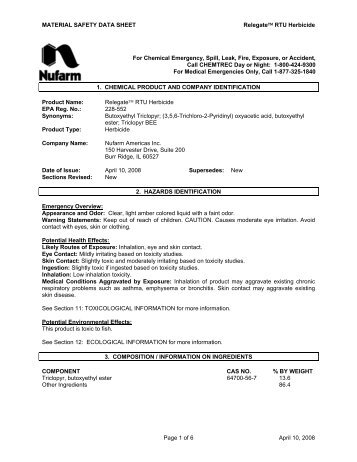 MATERIAL SAFETY DATA SHEET Relegate™ RTU Herbicide Page ...