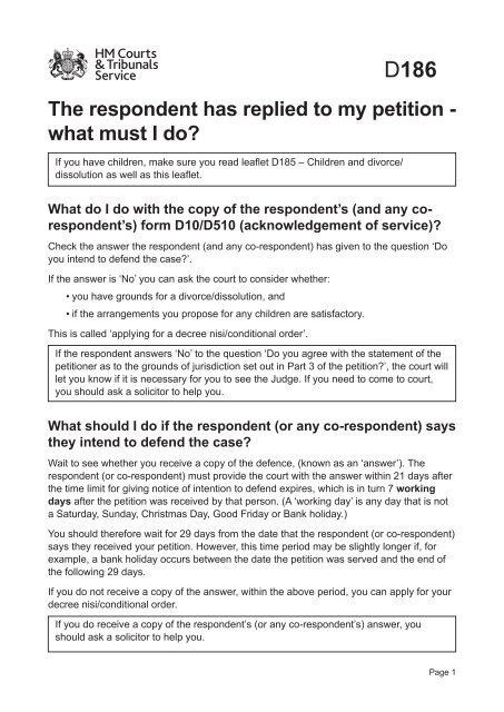 D186 - The respondent has replied to my petition ... - Family Law