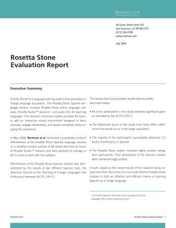 "Rockman Et Al;" Rosetta Stone Evaluation Report