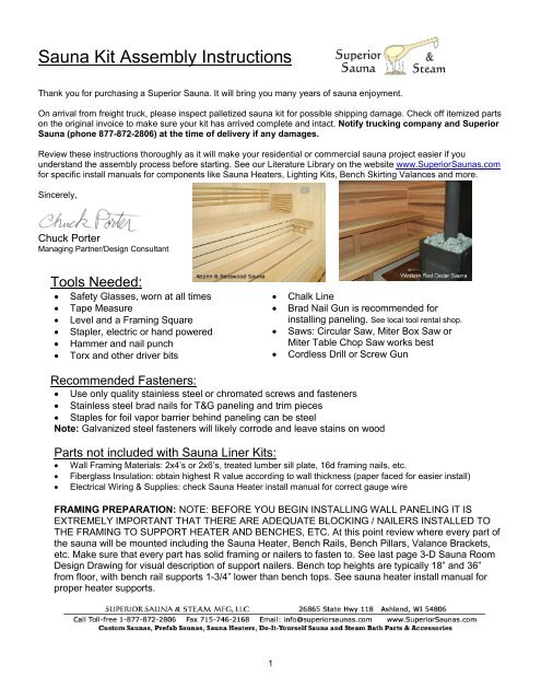 Sauna Kit Assembly Instructions - Superior Sauna & Steam