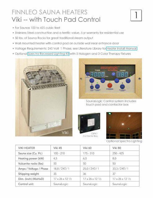 FINNLEO SAUNA HEATERS Viki -- with Touch Pacl Control