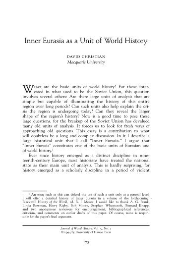 Inner Eurasia as a Unit of World History - University of Hawaii Press