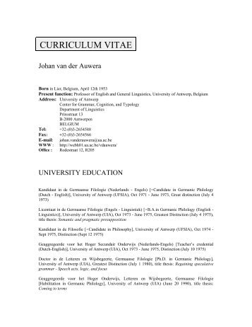 CURRICULUM VITAE - Universiteit Antwerpen