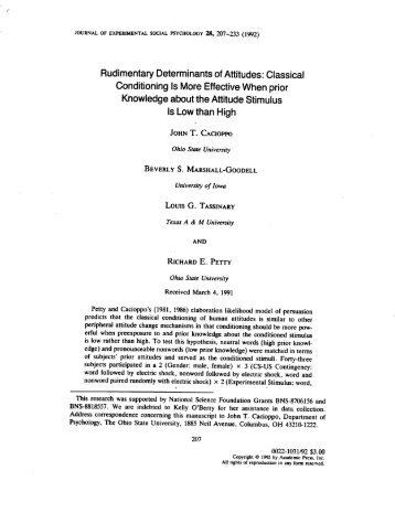 Rudimentary Determinants of Attitudes: Classical Conditioning Is ...