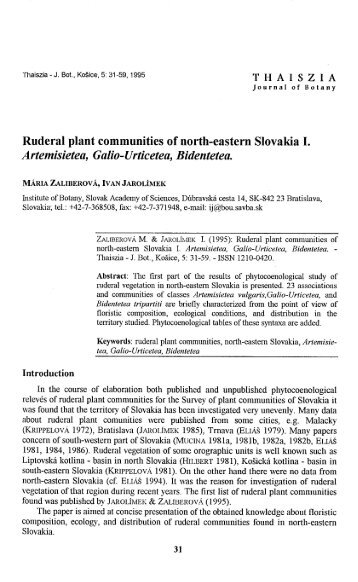 Ruderal plant communities of north-eastern Slovakia I. Artemisietea ...