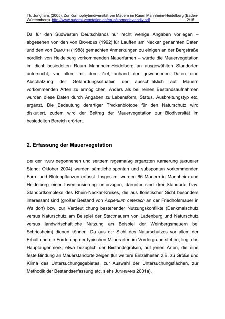 Zur Kormophytendiversität der Mauern im Raum Mannheim ...
