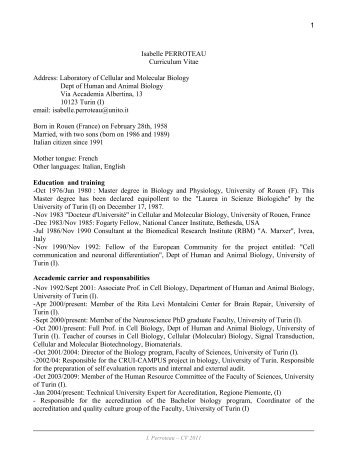 1 Isabelle PERROTEAU Curriculum Vitae Address: Laboratory of ...