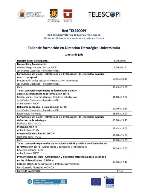 Agenda Taller de Formación en Dirección Estratégica TELESCOPI