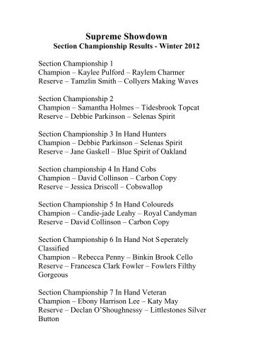 Championship Results - Winter 2012 - Supreme Showdown