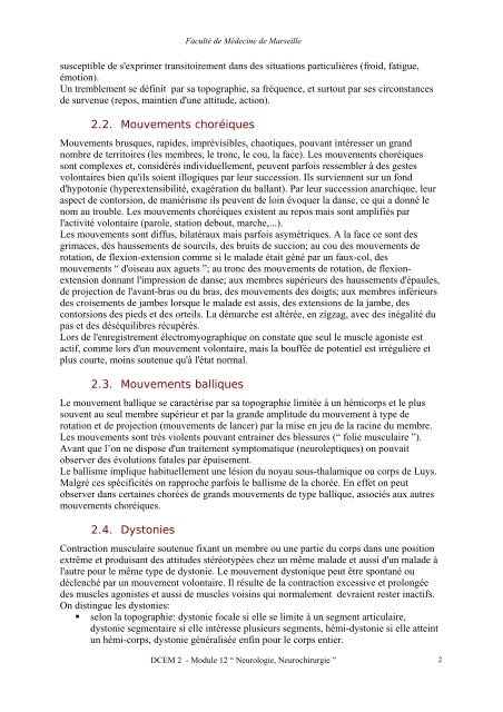 Mouvements anormaux (322) - Serveur pédagogique de la Faculté ...