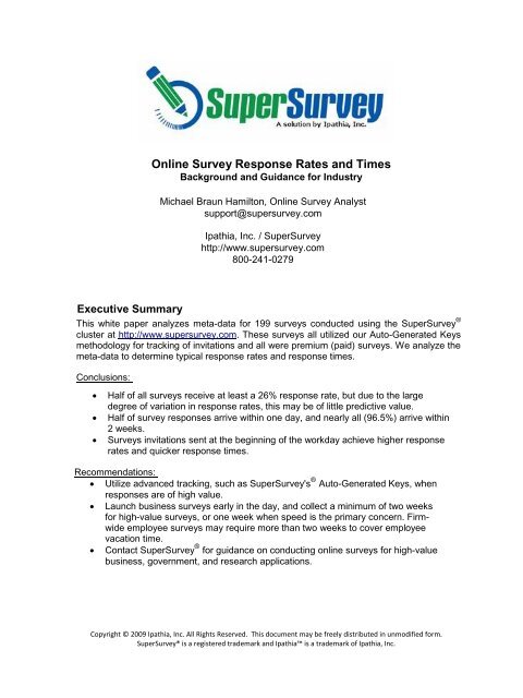 Online Survey Response Rates and Times - SuperSurvey