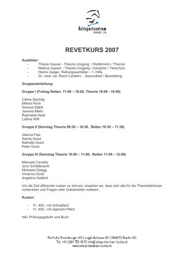 REVETKURS 2007 - Reitsportzentrum Buchs