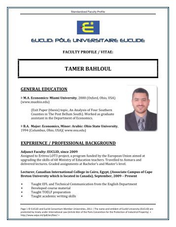 tamer bahloul general education - Euclid University