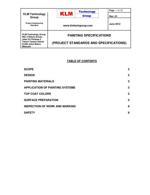 painting specifications (project standards and specifications) - KLM ...