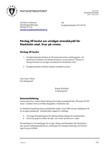 Förslag till beslut om utvidgat strandskydd för Stockholm stad ... - Insyn