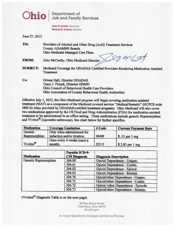 Medicaid Coverage for ODADAS Certified Providers Rendering