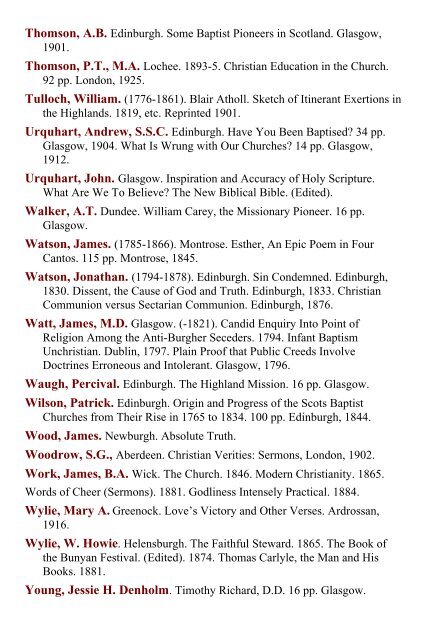 Yuille - History of the Baptists in Scotland - Landmark Baptist