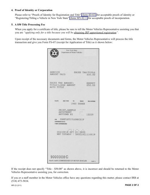 Form FS 6T Is The Receipt Issued To You After You Apply For A NYS 