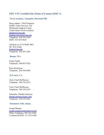 TDY VTC Certified Site Points of Contact (POC's)