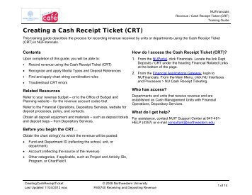 Creating a Cash Receipt Ticket (CRT) - Northwestern University