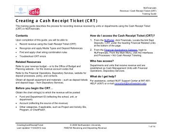 Creating a Cash Receipt Ticket (CRT) - Northwestern University